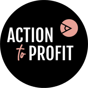 action to profit black circle pink